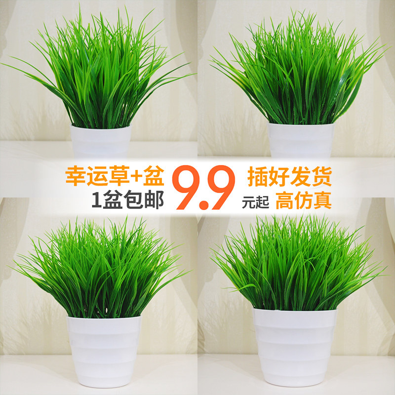 Simulation plant plastic fake grass indoor and outdoor balcony decoration lucky grass green planting potted green flower and grass bonsai pendulum pieces