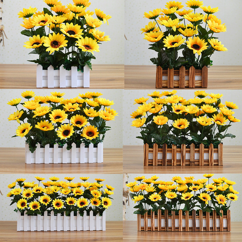 Silk Flower Plastic Flower Arrangement Dry Bouquet Sunflower Fence Fake Flower Simulation Floral Suit Living-room Adornment Pendulum