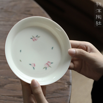 Chu Mo Pottery Society hand-painted ceramic pot Cheng Jingdezhen Xiaoxiantao dried bubble table jade mud tea plate White Ruyu small pot Cheng Jingdezhen Xiaoxiantao dried bubble table Jade Mud tea Plate White Ruyu Small pot Cheng