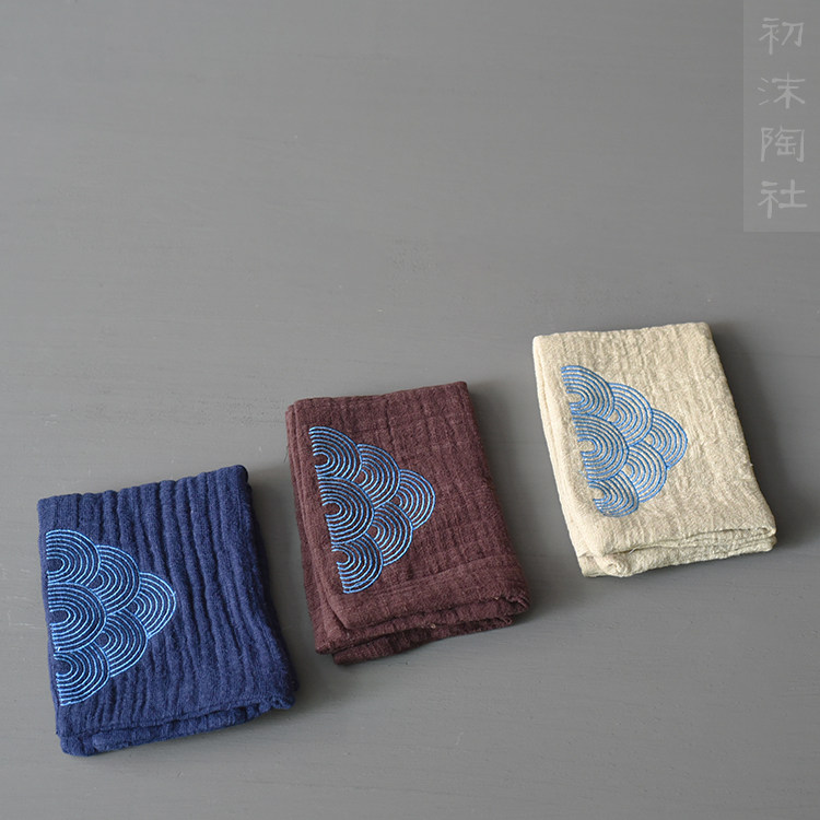 First Foam Pottery Union Pure Cotton Linen Embroidery Tea Towel Absorbent Tea Table Rag Retro Tea Road Accessories