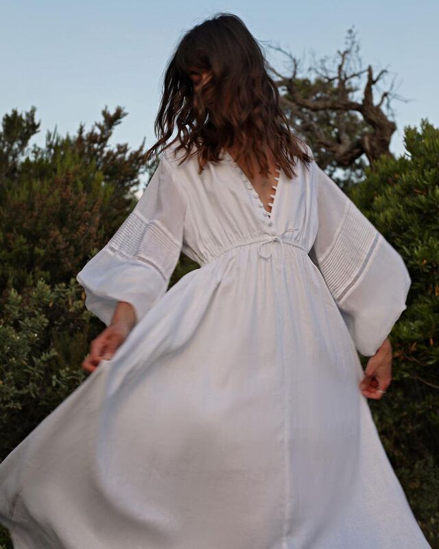 Dress for Women, Spring and Summer New Collection, Linen Long-Sleeved French Style, Goddess A-Line Lantern Sleeves, Photo Shoot, Beach Vacation Long Dress