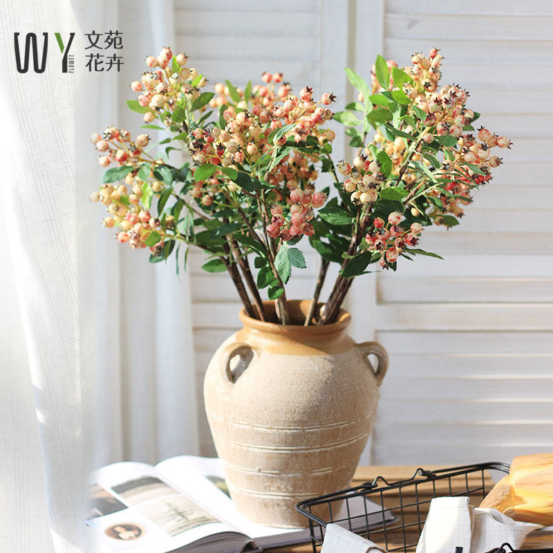 Pastoral simulation with leaf small wild fruit green plant decoration bouquet berry fortune fruit branch flower arrangement single branch fake flower arrangement