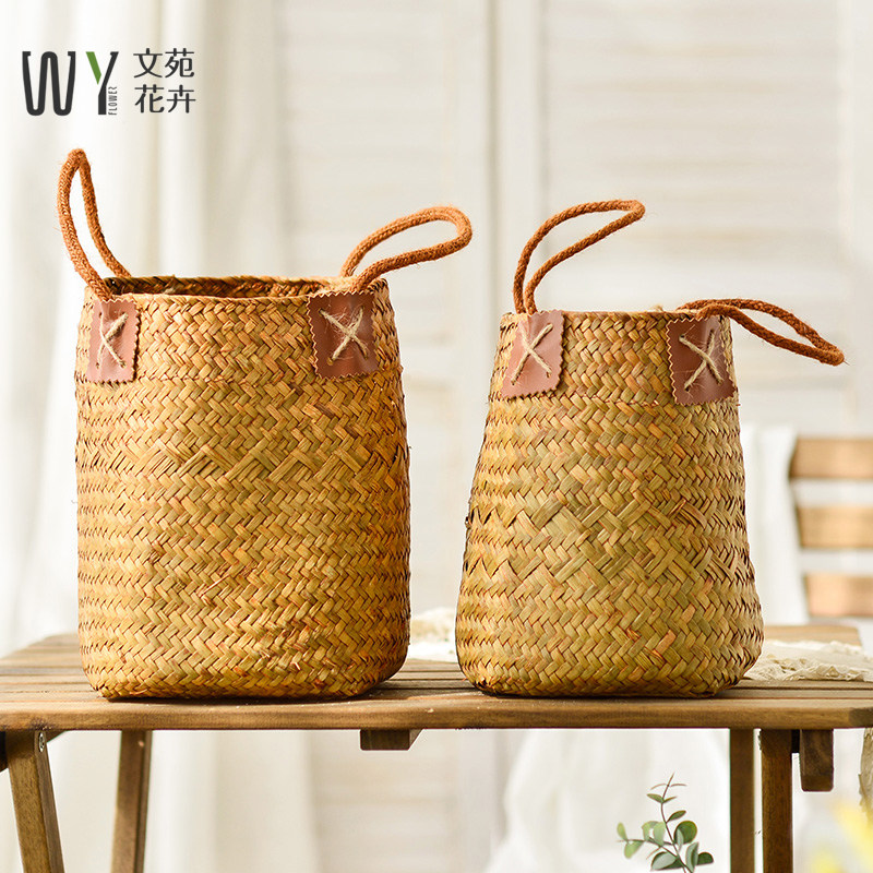Field Garden Wind Grass Woven Flower Basket Braiding Flower Vase Flower Vase Containing Basket Adornment Pendulum of Imitation Flower Placement