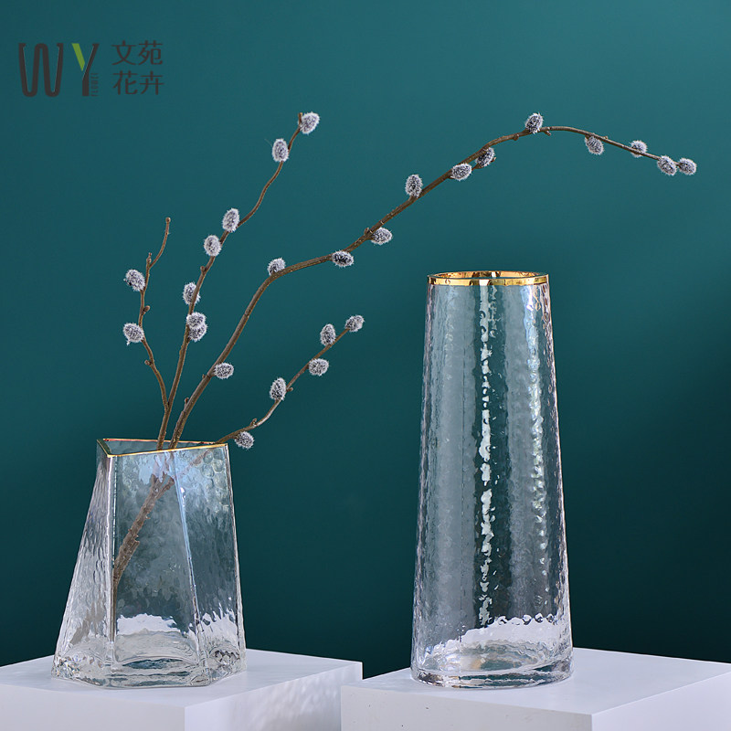 Creative Triangle Mouth Hammer Tattoo Transparent Glass Nordic Vases Living Room Flowers Dried Flower Dining Table Decorations Flower Arrangement Pendulum Pieces