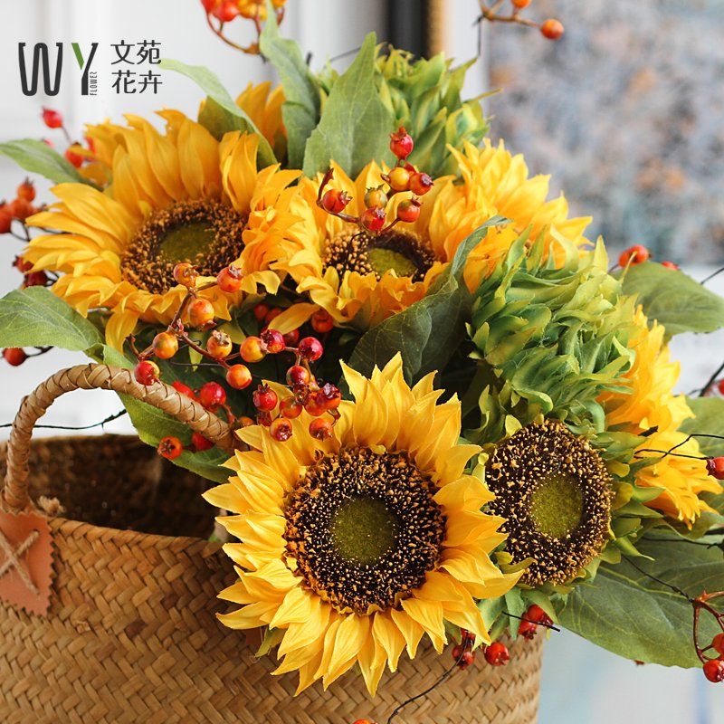Wen Yuan emulation flower sunflower sunflower bunch fake flowers decoration flowers and flowers floral table furnishing with floral flowers