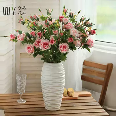 Rose simulation flower fake flower real decoration flower silk flower living room bouquet floral decoration table flower arrangement
