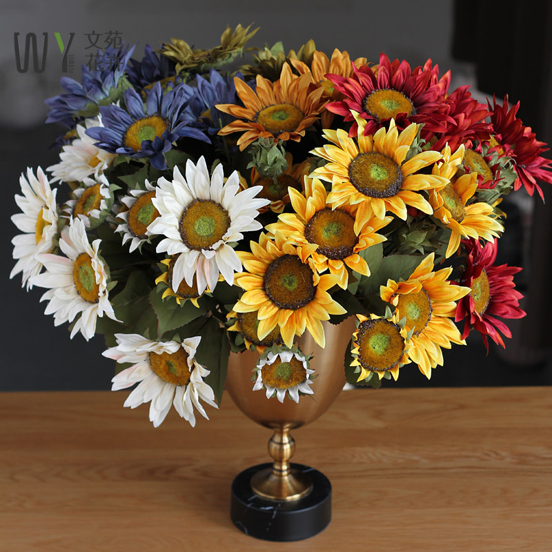 Emulated Flower European-style oil painting Sunflower Silk Flowers Fake Flowers Decoration Flowers Table Sunflower Bunch Flowers Living Room Hem