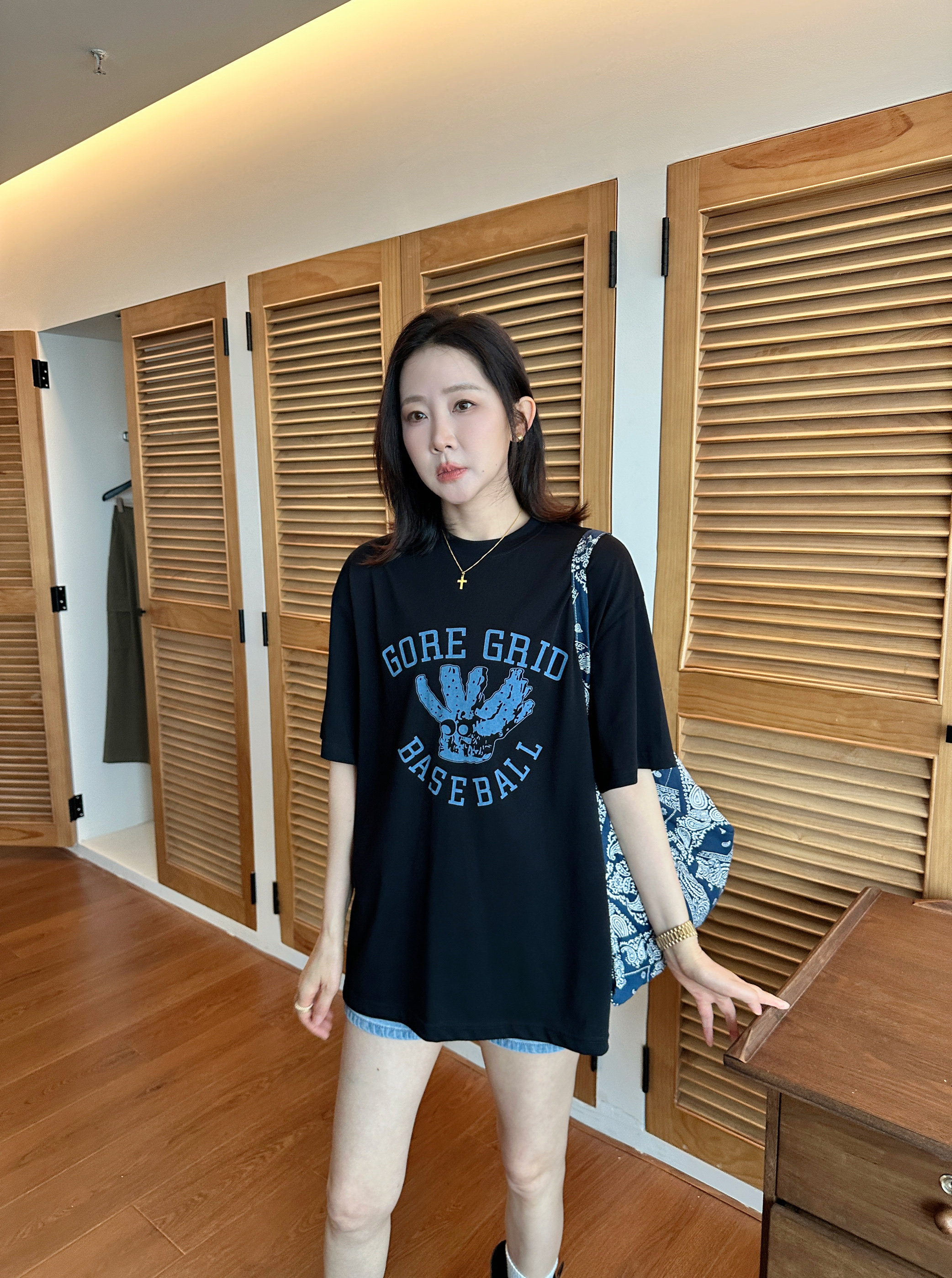 widelia2025 летняя новинка винтажная футболка с принтом круглый вырез свободная повседневная с коротким рукавом женская