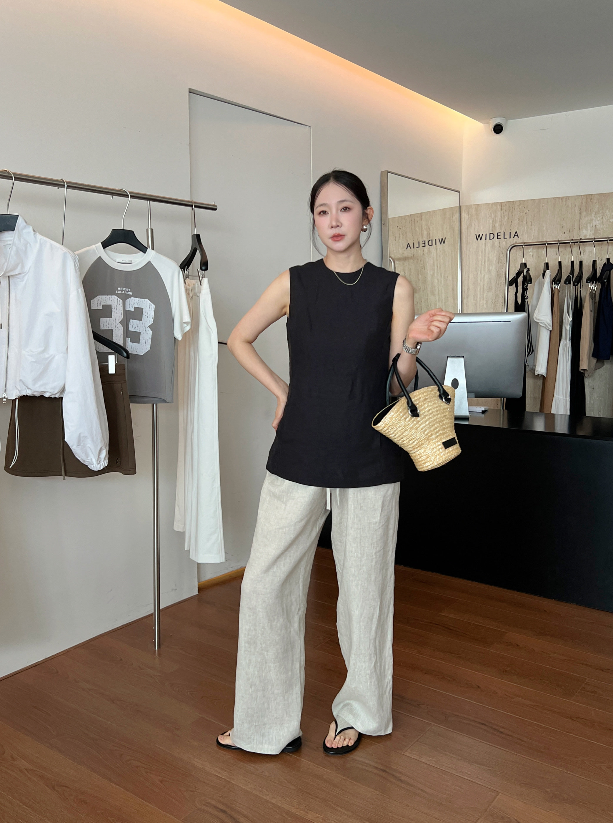 WIDELIA элегантная блузка с разрезом женская 2025 лето минималистичная универсальная приталенная без рукавов майка