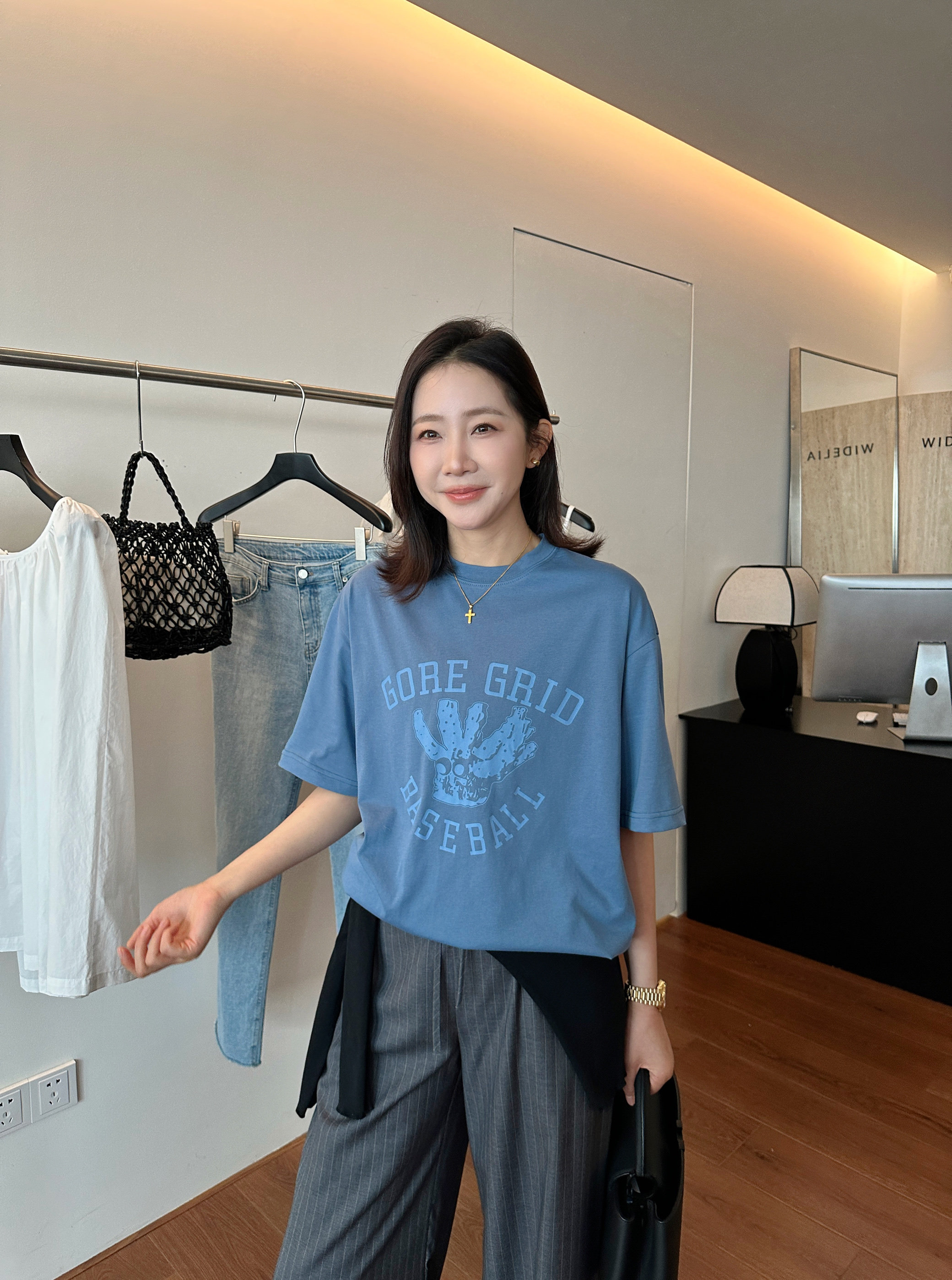 widelia2025 летняя новинка винтажная футболка с принтом круглый вырез свободная повседневная с коротким рукавом женская