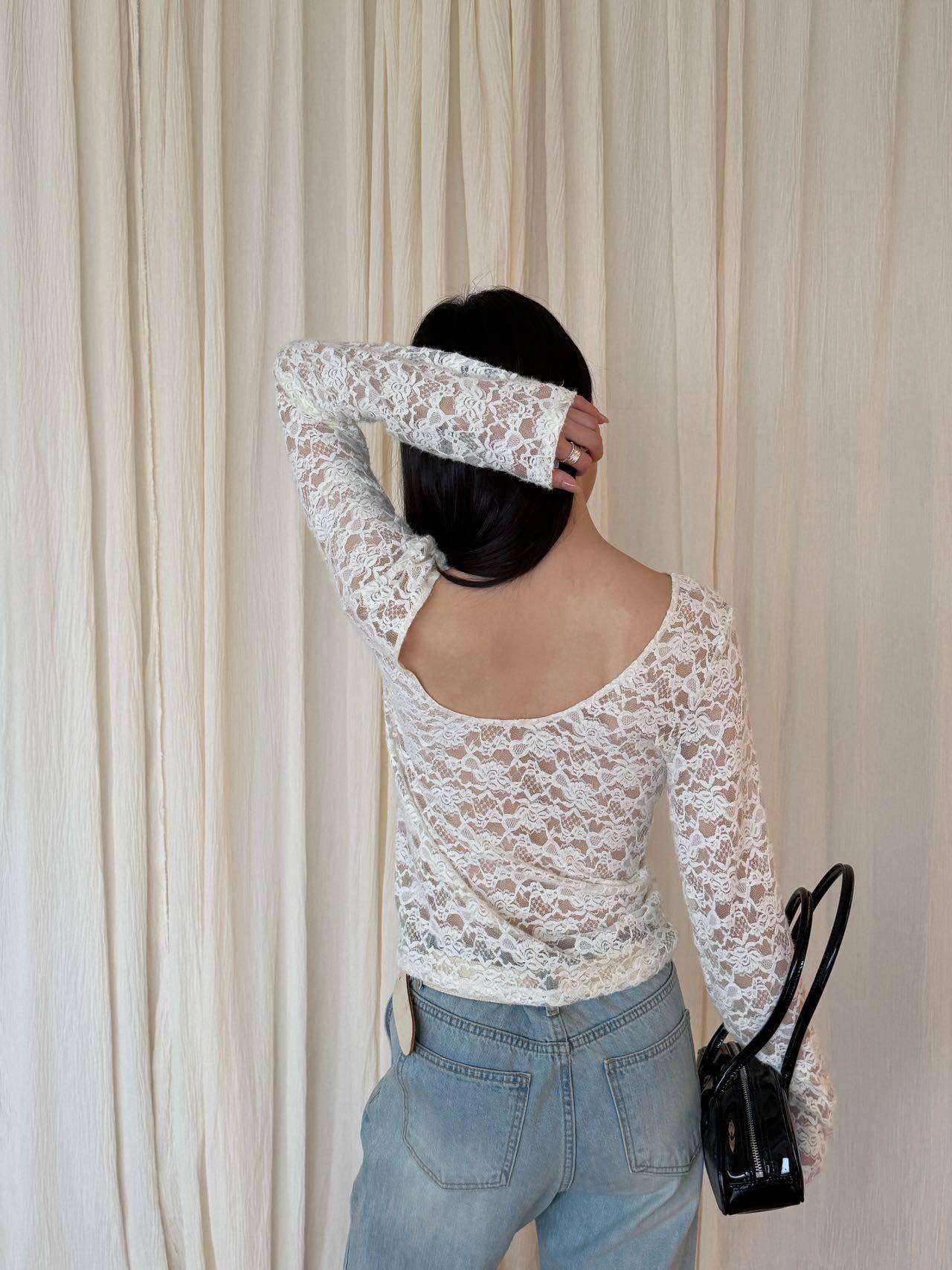 waitmore 2026 весенняя новинка корейский стиль универсальная блузка с длинным рукавом двусторонняя кружевная приталенная