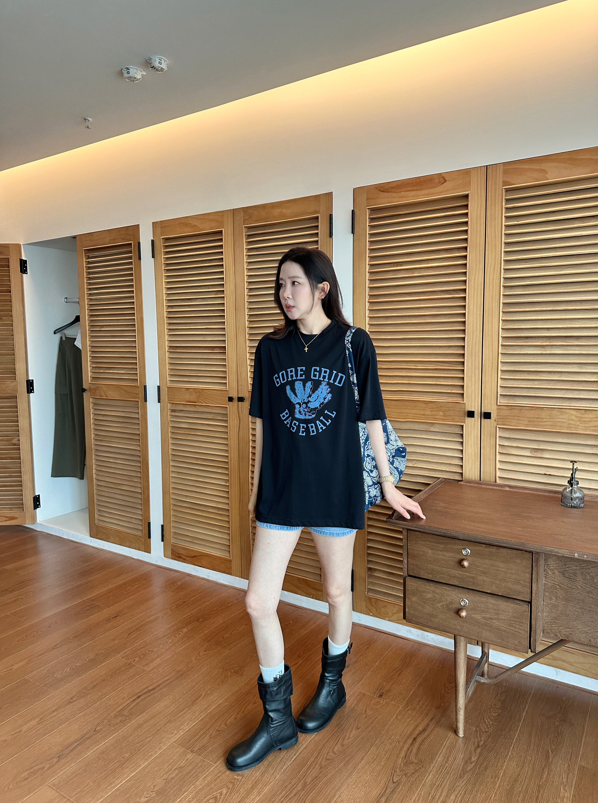 widelia2025 летняя новинка винтажная футболка с принтом круглый вырез свободная повседневная с коротким рукавом женская