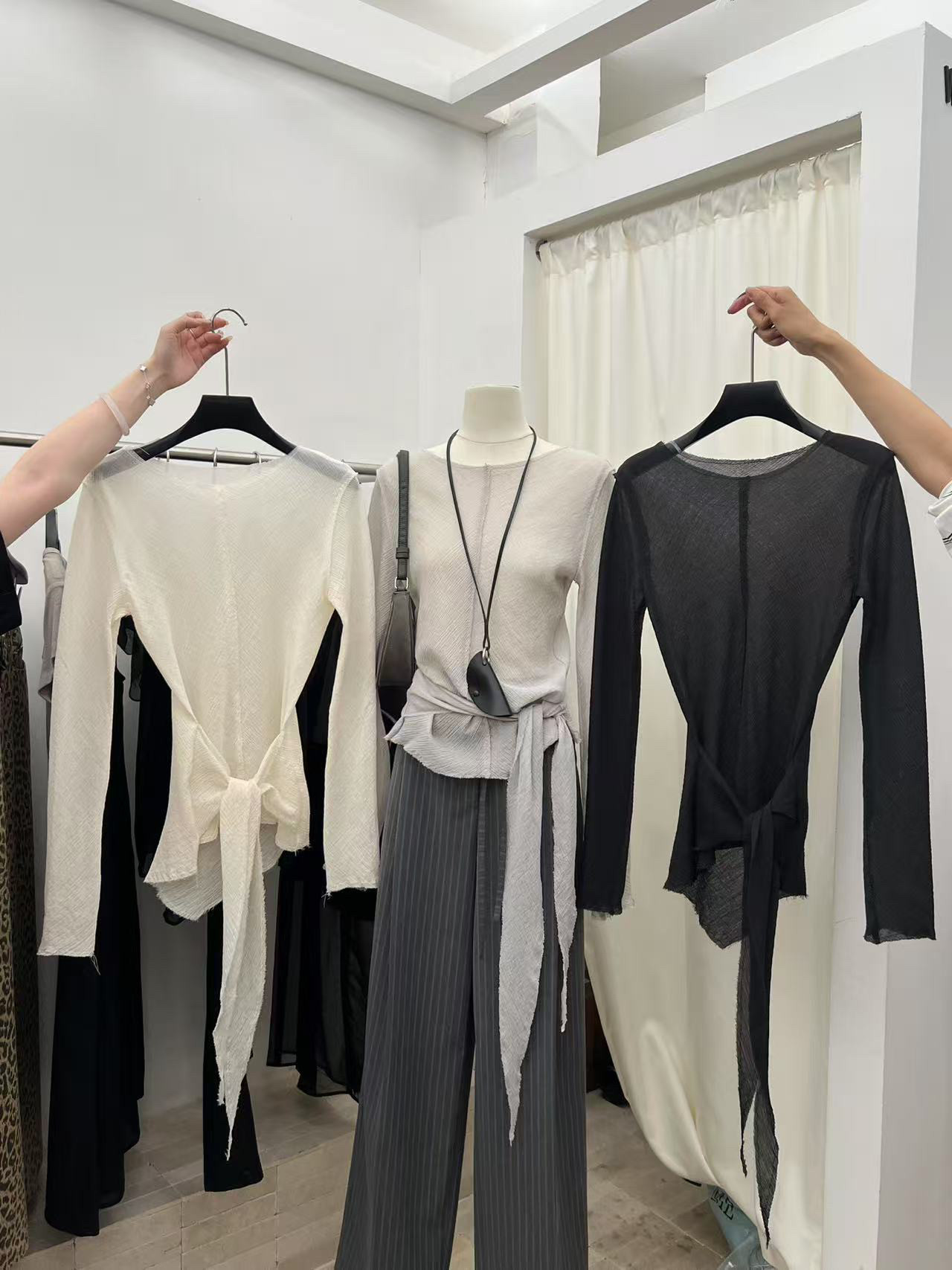 waitmore универсальная тонкая рубашка с завязками длинный рукав женская весна-лето корейский стиль