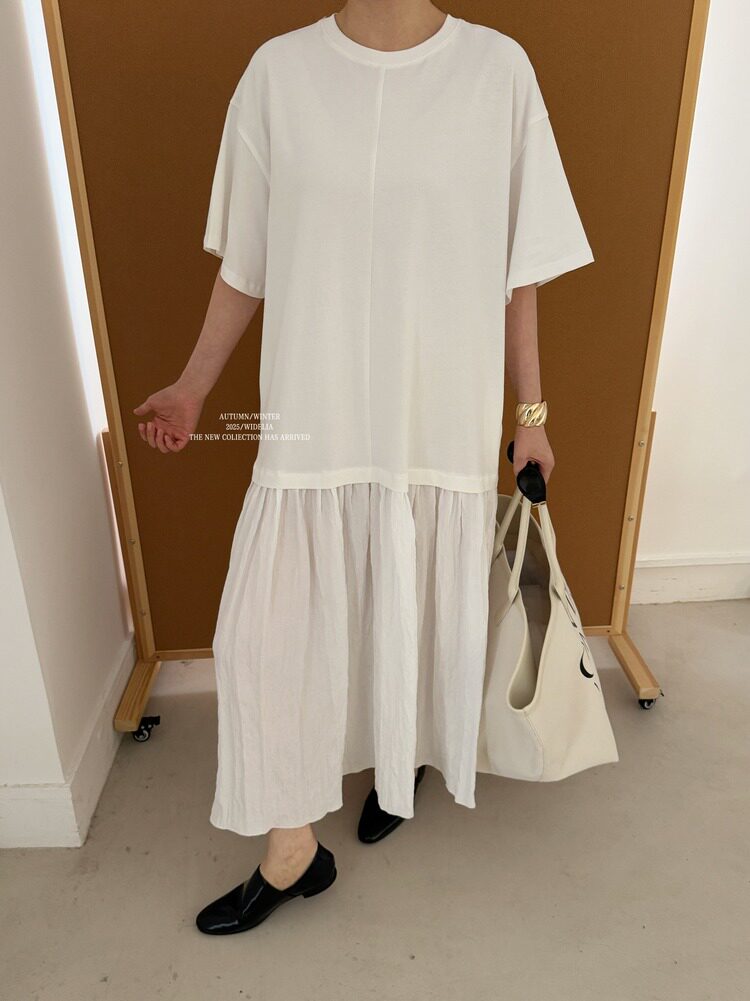 WIDELIA платье футболка с круглым воротом и сетчатыми вставками свободное летящее длинное платье лето 2025