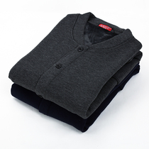 Middle-aged and elderly men and women warm cardigan button one-piece top plus velvet thickened autumn and winter jacket underwear