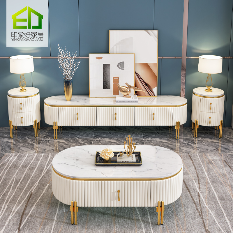 Modern light extravagant TV cabinet Nordic wind minimalist about small family living room American solid wood marble tea table combinations