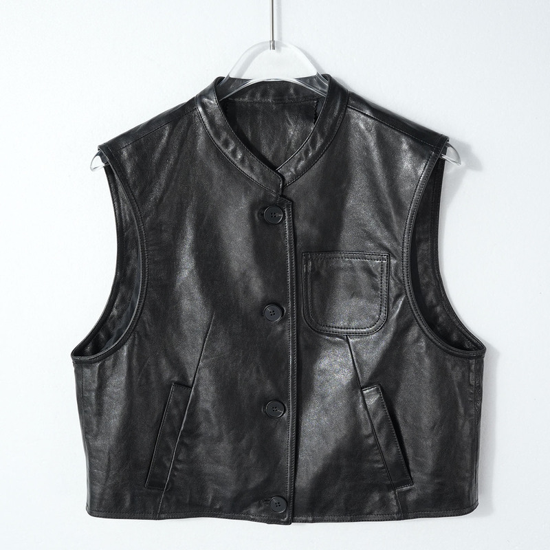 Cold-Extracted Oil Wax Sheepskin 2026 Autumn Slim-Fit Genuine Leather Vest for Women, Commuter Casual Sleeveless Vest