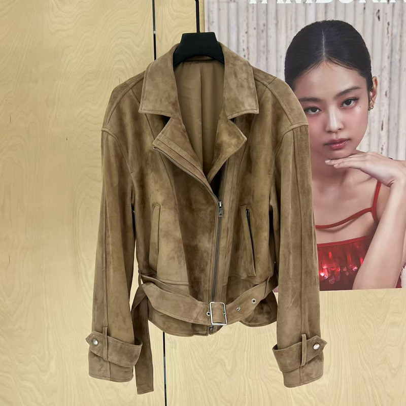 Genuine Imported Goat Suede Leather Belt Motorcycle Jacket 2026 Autumn Slimming Suede Leather Jacket Women's Leather Jacket Genuine Imported Goat Suede Leather Belt Motorcycle Jacket 2026 Autumn Slimming Suede Leather Jacket Women's Leather Jacket