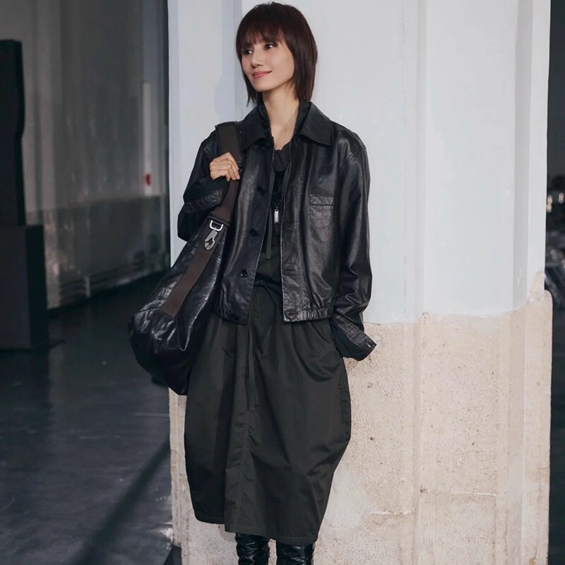 2026 New Yuan Quan Style Genuine Leather Jacket, High-End Imported Sheepskin Oil Wax Leather Short Coat for Women
