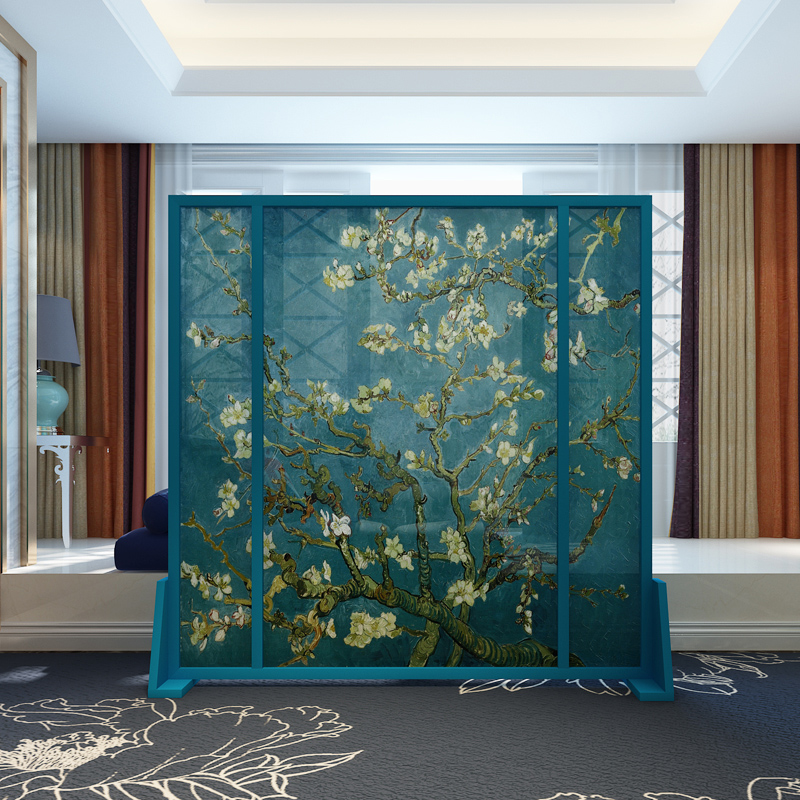 Solid wood mobile modern minimalist Mediterranean light and luxurious screen partition seat screen Xuanguan Living room Bedroom shelter for home