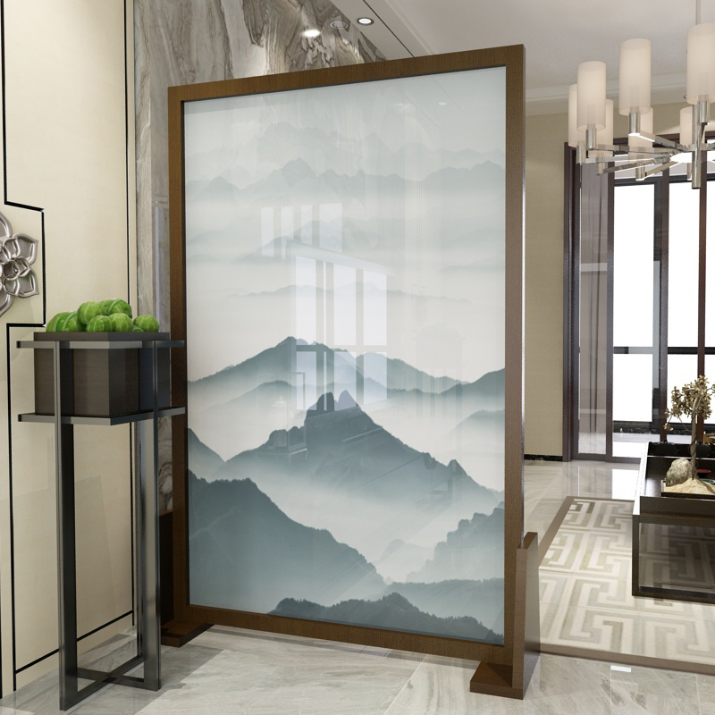 Screen partition Living room solid wood new Chinese style modern landscape painting Office bedroom mobile decoration double-sided seat screen customization