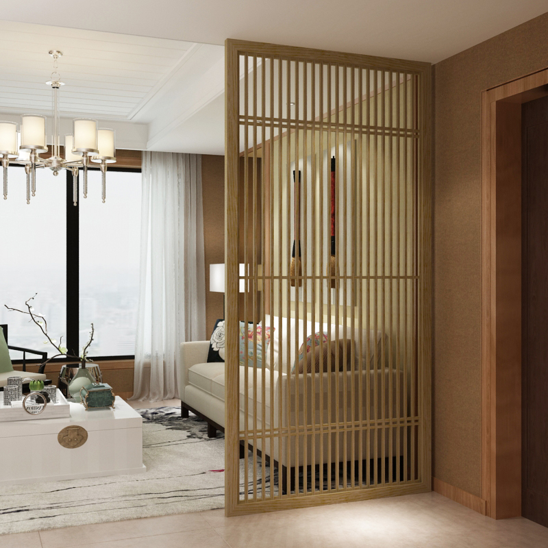 Chinese style porch partition solid wood screen hollow decoration living room modern minimalist fence seat screen tea house hotel customization
