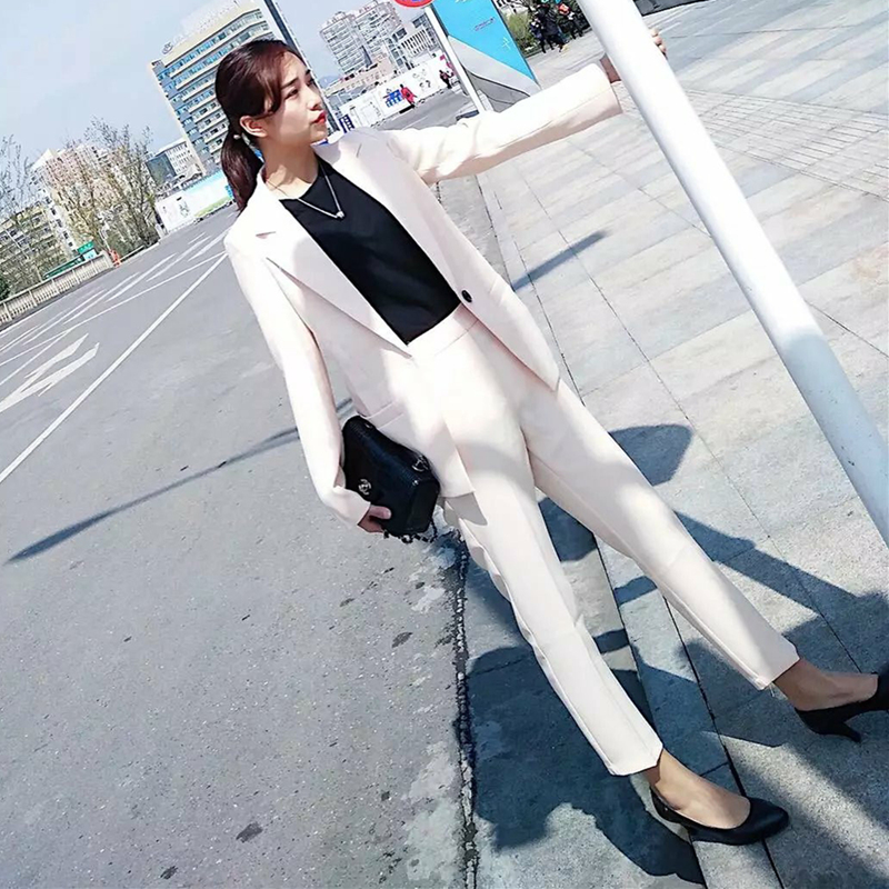 2018 mùa xuân nhỏ phù hợp với khí Hàn Quốc hoang dã đơn ngực thường OL màu rắn chín quần phù hợp với phù hợp với nữ triều mẫu áo vest nữ tay lỡ