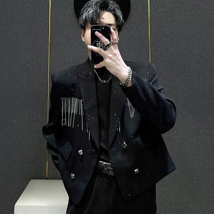 Gentleman's Blazer with a Starry and Elegant Style, High-End and Cool, Suitable for Nightclub Hairstylists, Short Autumn Jacket with Shoulder Pads