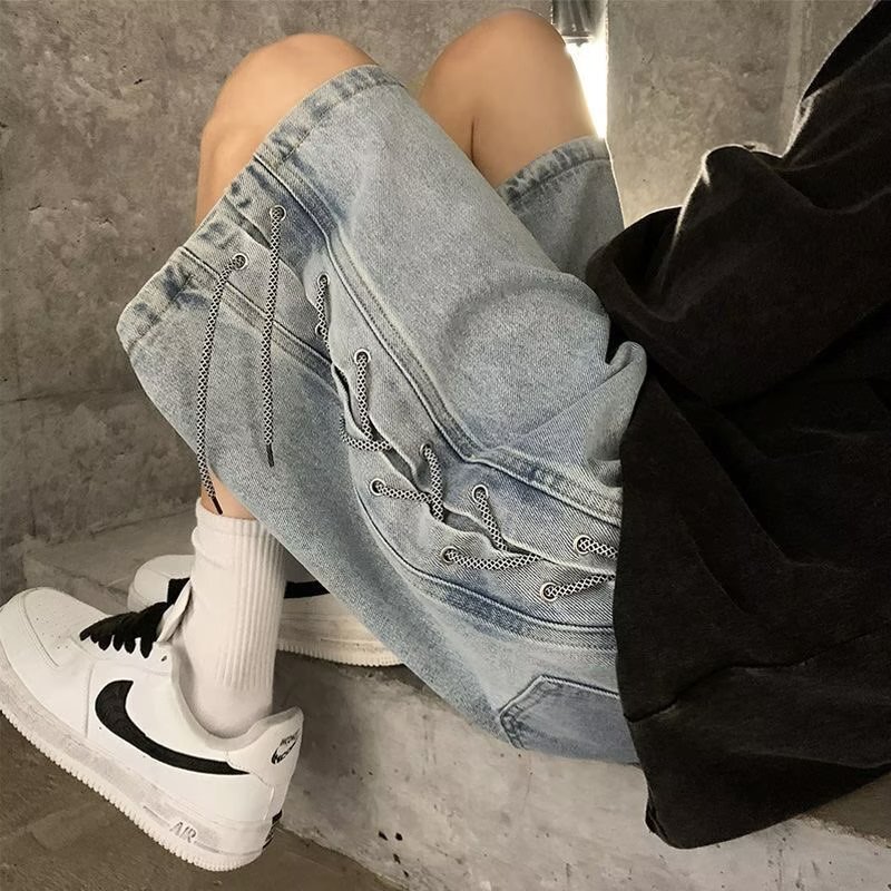 American High Street Denim Shorts for Men, Designer Niche Over-The-Knee Drawstring Five-Sixths Length Pants, Summer Trendy Brand Workwear Pants American High Street Denim Shorts for Men, Designer Niche Over-The-Knee Drawstring Five-Sixths Length Pants, Summer Trendy Brand Workwear Pants