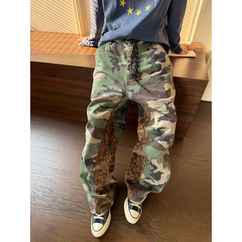 American-Style Color-Block Camouflage Patchwork Leopard Print Drawstring Lumberjack Cargo Pants for Men and Women, New Autumn Versatile Loose Casual Pants American-Style Color-Block Camouflage Patchwork Leopard Print Drawstring Lumberjack Cargo Pants for Men and Women, New Autumn Versatile Loose Casual Pants