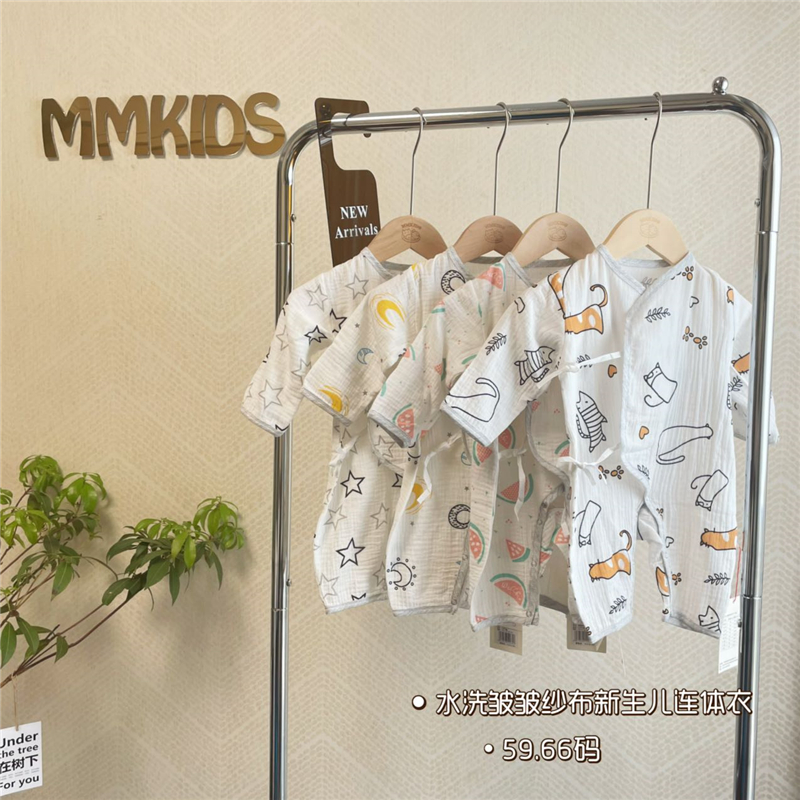 MMKIDS Magic Little Meow Infant Baby One Piece Cotton Double Layer Wrinkled Gauze Newborn Romper Spring Summer