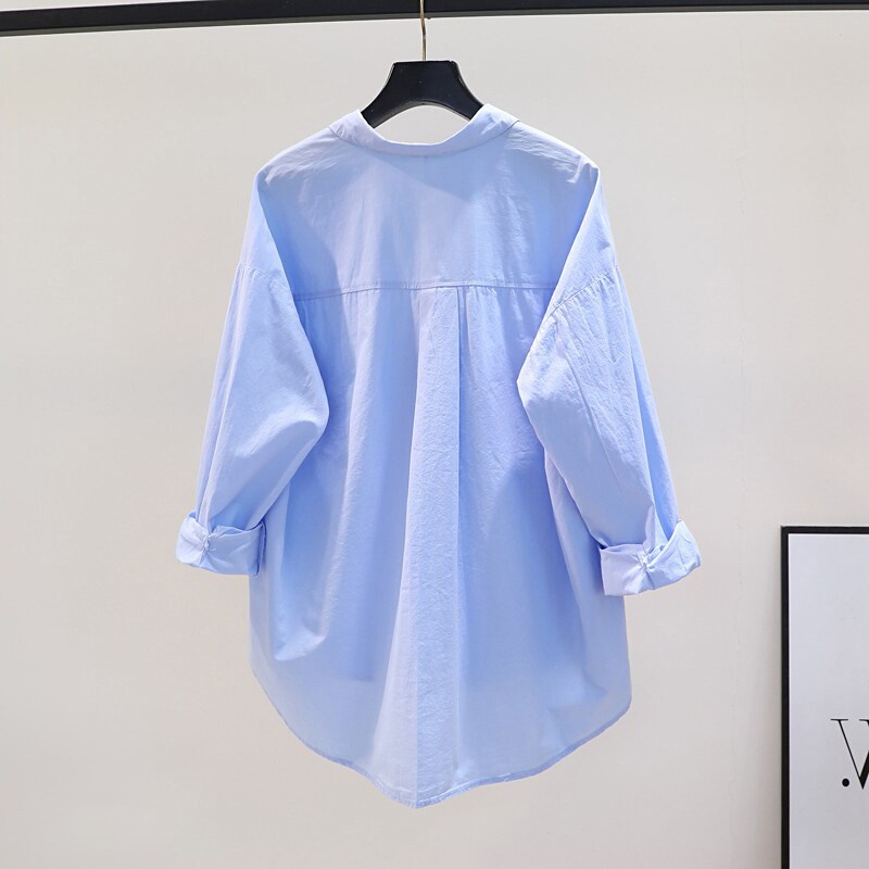 Brand Label-Cut Export Style Light Blue Cotton Shirt for Women, Summer Loose Casual Shirt, Sun Protection Top, Jacket