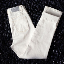 Breaking hole jeans women White ankle-length pants wash slim straight pants stretch stretch ulzzang beggar pants shallow