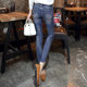 Chic autumn ripped skinny jeans women's thin nine-point pants retro elastic pencil pants Korean version slim pencil pants