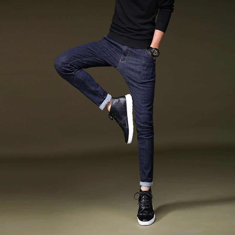 Chao brand jeans men's high elastic spring and summer British youth slim pipe pants men's junior Korean pants men's