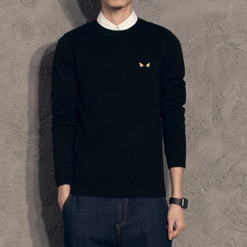 Fake two-piece sweater men's shirt collar sweater Korean version of autumn and winter new plus velvet slim trend casual interior men