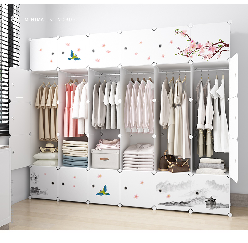 Tủ quần áo đơn giản lắp ráp hiện đại tối giản cô gái phòng ngủ đơn giản tủ quần áo nhà trượt cửa nhựa tủ quần áo - Buồng tủ giày