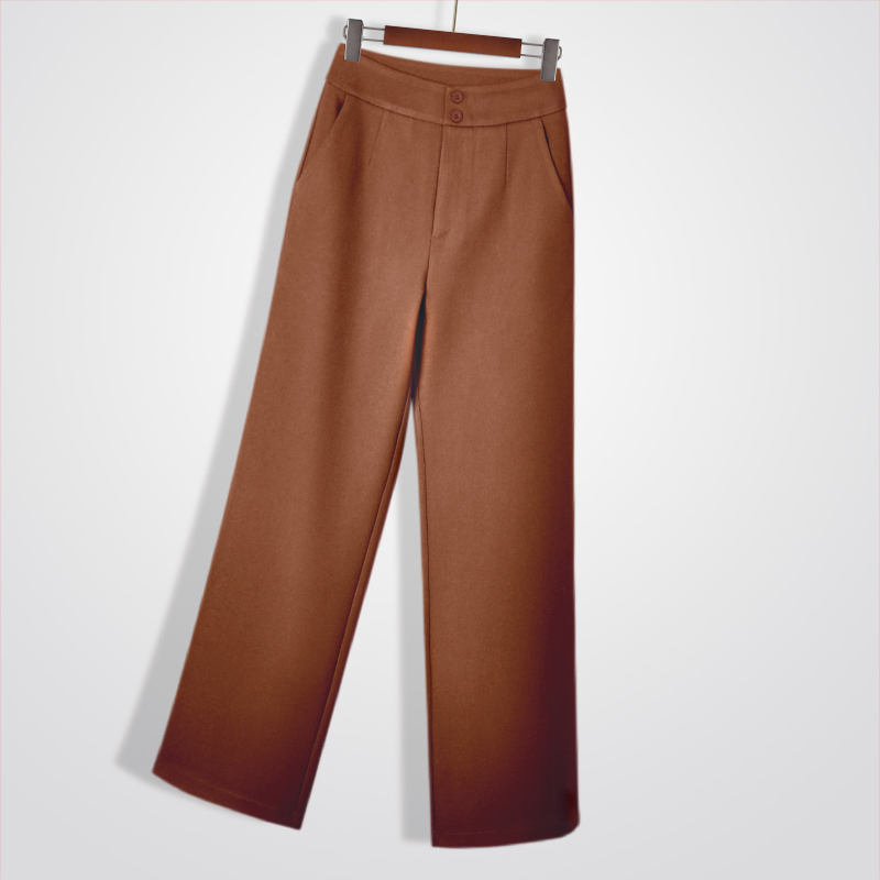 Autumn Narrow Wide-Leg Pants for Women, Caramel Color Straight-Leg Pants, High-Waisted Cropped Pants, Coffee Color Petite Long Pants for Spring and Autumn