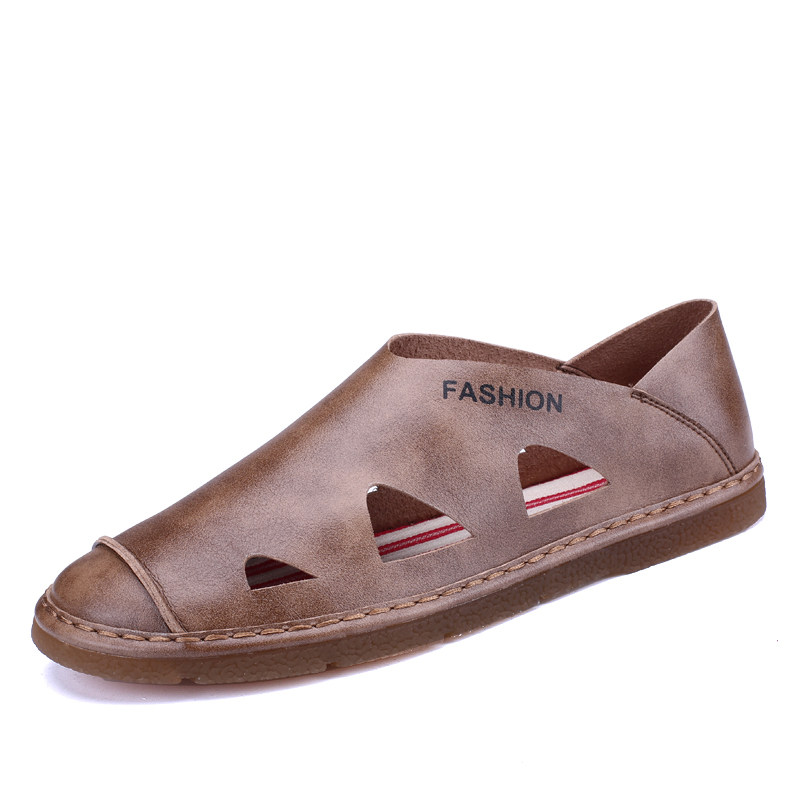 2017新款夏季男士凉鞋真皮百搭休闲男鞋子韩版洞洞鞋包头沙滩鞋潮