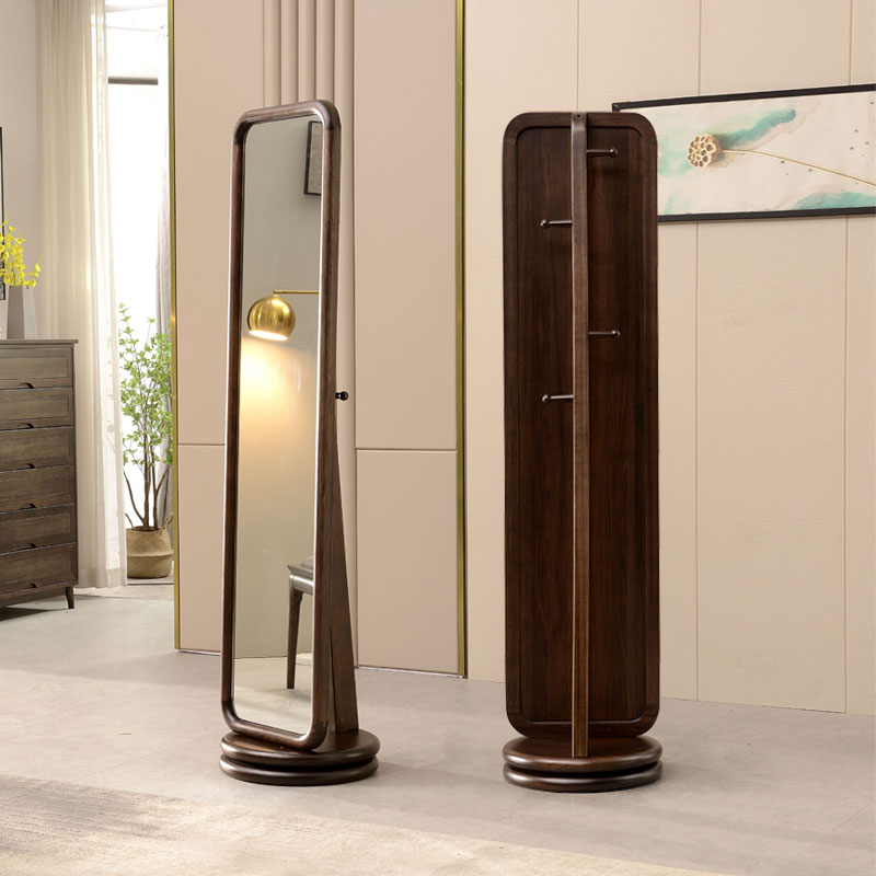 All solid wood floor full body mirror bedroom in one double cloak rack 360° rotating Ugin wood full body mirror