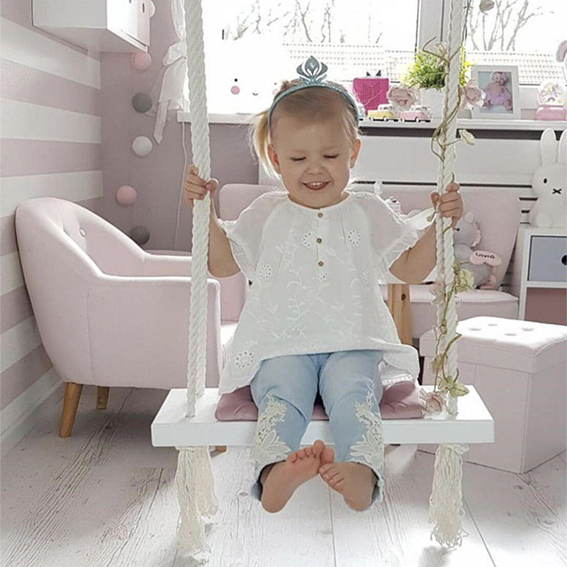 ins Nordic children's orchestra Swings Shake of the same Children's room Decorative Solid Wood Panels Cotton Cushion Hanging Chair Photographic Props