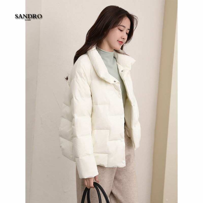 Japanese light luxury light down jacket women's short autumn and winter all-match loose small stand-up collar white duck down warm jacket - Taobao