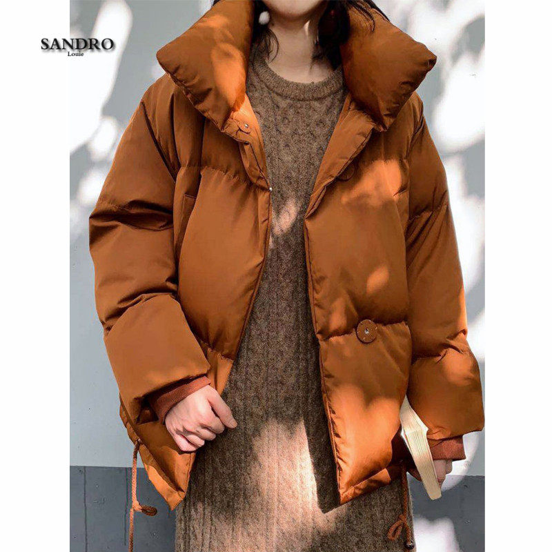 Japanese light luxury caramel-colored cotton-padded jacket winter loose cocoon-type thickened short A-line bread clothing fashion cotton-padded women