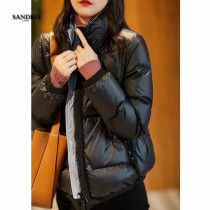 Japanese light luxury 95 big goose down jacket female Nordic weaving niche warm collar short down jacket winter