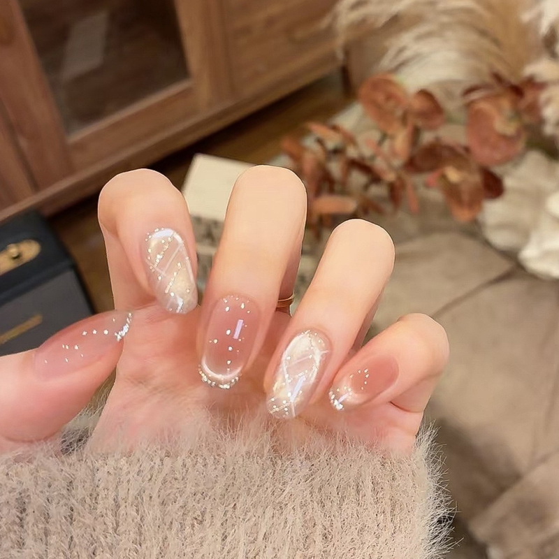 Dream Silver Plaid Handmade Short Nails Blush Gradient Cat Eye Light Luxury Whitening Nail Art Premium Nail Stickers Dream Silver Plaid Handmade Short Nails Blush Gradient Cat Eye Light Luxury Whitening Nail Art Premium Nail Stickers