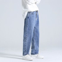 In 2021 new mens jeans are loose straight tube pants and tide nine pants haven wind trousers