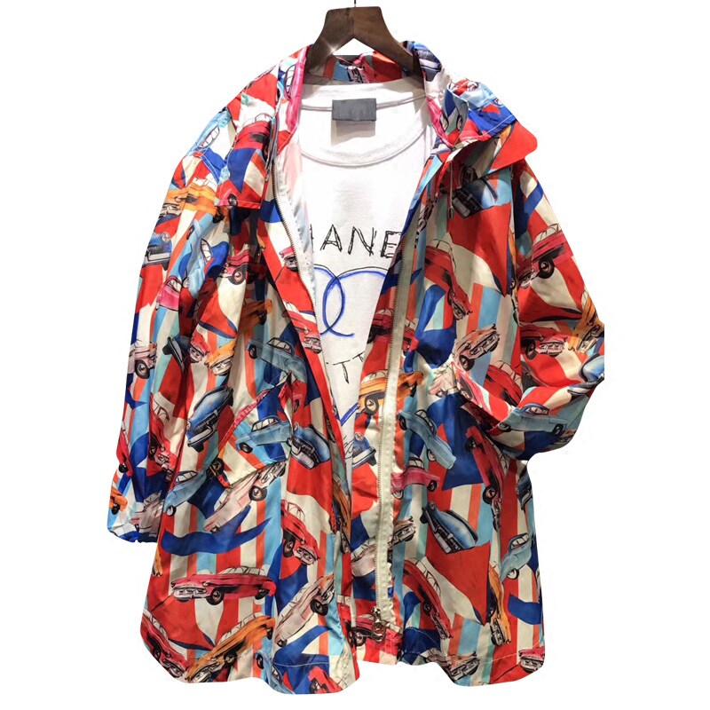 Sunscreen Europe Station 2022 Autumn fit new 100 hitch hat personality pattern Long sleeves cashew coat Jacket Women Tide