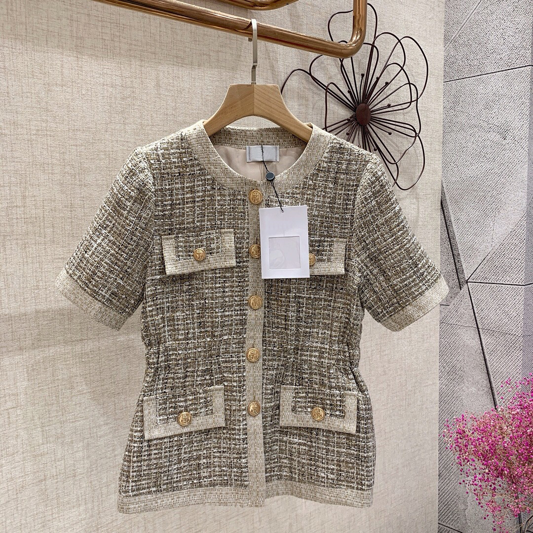 Small fragrance coat women's 2022 new summer tweed short-sleeved temperament plaid short top European station women's clothing