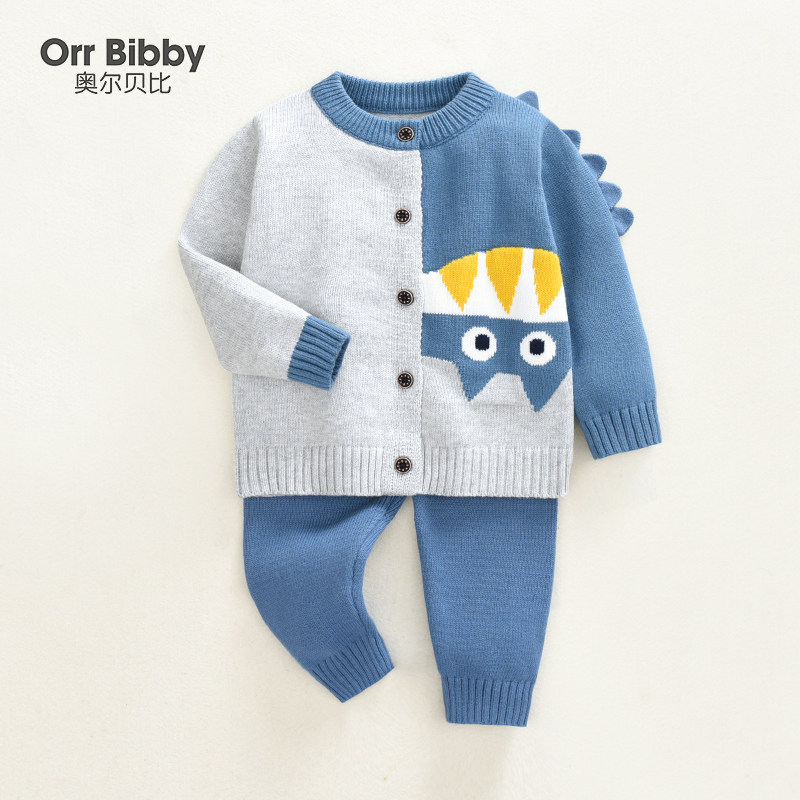 Baby sweater Spring and autumn Men's baby sweater suit Baby girl toddler bottom wool clothes Children's cardigan jacket
