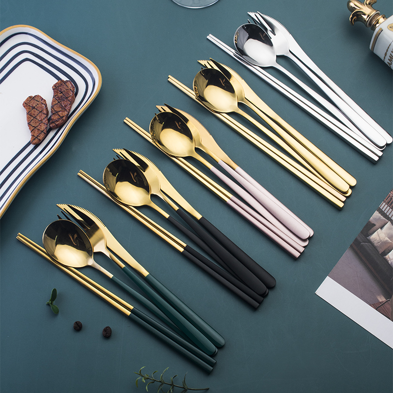 Han-style in stainless steel chopstick spoon suit household eating long handle tablespoon fork creative fork chopstick cutlery